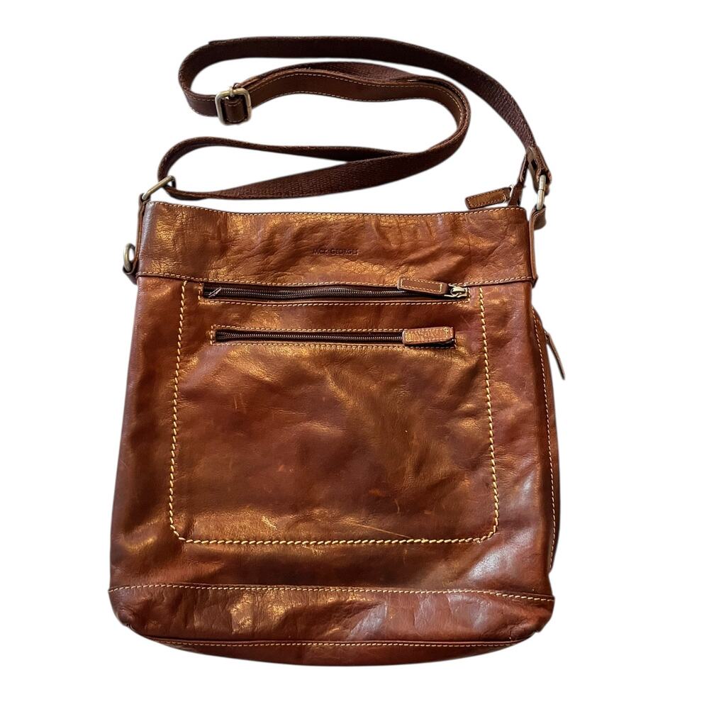 Jack Georges Handbag Leather Brown Messenger Bag Crossbody Mens Unisex Luxury